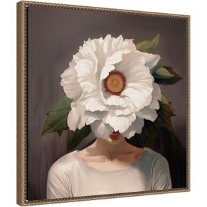 imageKate and Laurel White Flower Woman Portrait Framed Canvas Wall Art by The Creative Bunch Studio 22 x 22 Sylvie Beaded Dark Gold Modern People Flowers Nature Art for Wall Decor Living Room