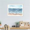 imageKate and Laurel Ocean Seascape Framed Canvas Wall Art by Patricia Shaw 24 x 18 Sylvie Beaded White Coastal Landscapes Beach Nature Art for Wall Decor Living Room Bedroom