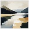 imageKate and Laurel Sylvie Mountain Lake Modern Abstract Landscape Framed Canvas Wall Art by The Creative Bunch Studio 30x30 White Contemporary Abstract Landscapes Art for Wall Decor Living Room