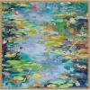 imageKate and Laurel Sylvie Waterlilies at Giverny Framed Canvas Wall Art by Rachel Christopoulous 30 x 30 Beaded Natural Mid Century Modern Landscapes Nature Flowers Art for Wall Decor Living Room