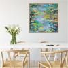imageKate and Laurel Sylvie Waterlilies at Giverny Framed Canvas Wall Art by Rachel Christopoulous 30 x 30 Beaded Natural Mid Century Modern Landscapes Nature Flowers Art for Wall Decor Living Room
