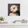 imageKate and Laurel White Flower Woman Portrait Framed Canvas Wall Art by The Creative Bunch Studio 22 x 22 Sylvie Beaded White Modern People Flowers Nature Art for Wall Decor Living Room Bedroom