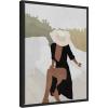 imageKate and Laurel Elegant Womanin Hat Framed Canvas Wall Art by July Art Prints 18 x 24 Sylvie Black Modern People Beach Abstract Art for Wall Decor Living Room Bedroom