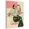 imageKate and Laurel Fashion Woman Drinking Martini Framed Canvas Wall Art by Honey Island Studio 18 x 24 Sylvie Beaded White Modern People Entertainment Art for Wall Decor Living Room Bedroom