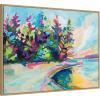 imageKate and Laurel Sylvie Bright Colorful Saturday In Door County Framed Canvas Wall Art by Rachel Christopoulous 42 x 32 Natural Coastal Abstract Landscapes Art for Wall Decor Living Room BedroomNatural