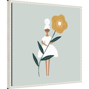 imageKate and Laurel Flower Girl Framed Canvas Wall Art by Aislinn Simmonds Duchess Plum 22 x 22 Sylvie Beaded White Whimsical People Flowers Nature Art for Wall Decor Living Room Bedroom