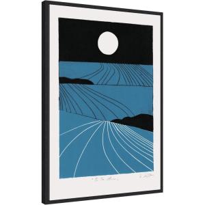 imageKate and Laurel Folk To The Moon Linocut Framed Canvas Wall Art by Guilana Lazzerini 23 x 33 Sylvie Black Modern Contemporary Abstract Art for Wall Decor Living Room Bedroom