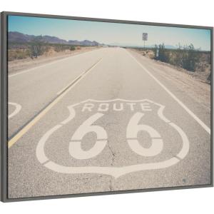 imageKate and Laurel Route 66 Framed Canvas Wall Art by Laura Evans 38 x 28 Sylvie Dark Grey Vintage Americana Landscapes Transportation Art for Wall Decor Living Room Bedroom