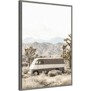 imageKate and Laurel Rustic Desert Vintage Van in Joshua Tree Framed Canvas Wall Art by Saint and Sailor Studios 23 x 33 Sylvie Greywash Farmhouse Landscapes Nature Transportation Art for Wall Decor