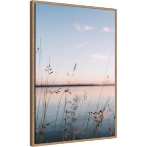 imageKate and Laurel Serene Sunset Lake Landscape Framed Canvas Wall Art by Patricia Rae 23 x 33 Sylvie Beaded Rustic Natural Coastal Landscapes Nature Art for Wall Decor Living Room Bedroom