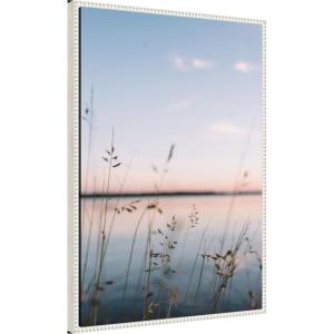 imageKate and Laurel Serene Sunset Lake Landscape Framed Canvas Wall Art by Patricia Rae 23 x 33 Sylvie Beaded White Coastal Landscapes Nature Art for Wall Decor Living Room Bedroom