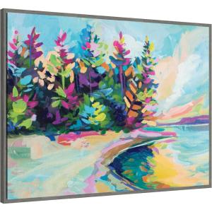 imageKate and Laurel Sylvie Bright Colorful Saturday In Door County Framed Canvas Wall Art by Rachel Christopoulous 42 x 32 Natural Coastal Abstract Landscapes Art for Wall Decor Living Room BedroomGray