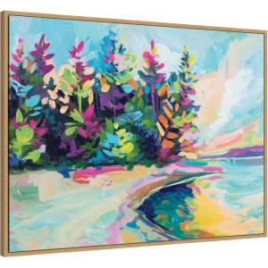 imageKate and Laurel Sylvie Bright Colorful Saturday In Door County Framed Canvas Wall Art by Rachel Christopoulous 42 x 32 Natural Coastal Abstract Landscapes Art for Wall Decor Living Room BedroomNatural
