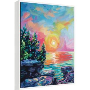 imageKate and Laurel Tangerine Sunrise Framed Canvas Wall Art by Rachel Christopoulos 23 x 30 Sylvie White Modern Landscapes Art for Wall Decor Living Room Bedroom