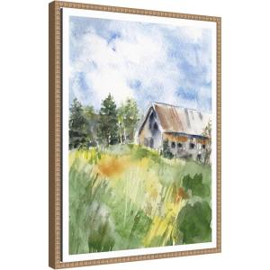 imageKate and Laurel Vermont Barn in Summer Framed Canvas Wall Art by Patricia Shaw 18 x 24 Sylvie Beaded Rustic Natural Farmhouse Landscapes Americana Art for Wall Decor Living Room Bedroom