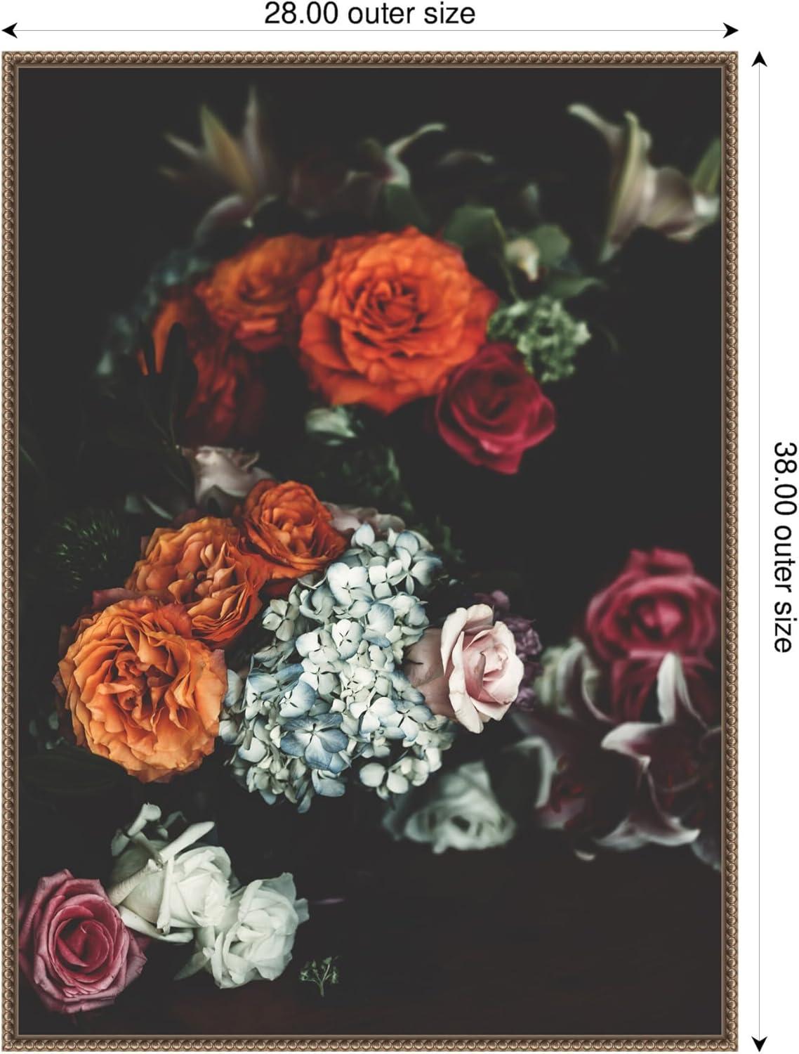 imageKate and Laurel Abundance Framed Canvas Wall Art by Alicia Abla 28 x 38 Sylvie Beaded Dark Gold Vintage Still Life Flowers Art for Wall Decor Living Room Bedroom