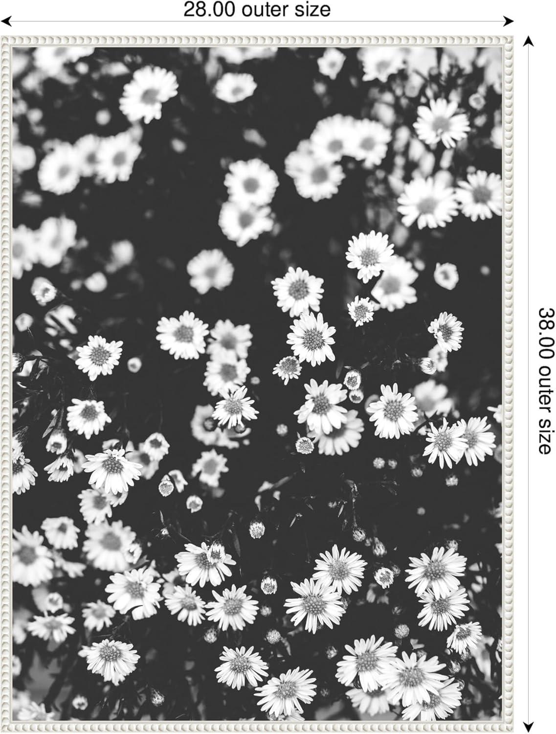 imageKate and Laurel Chamomile Framed Canvas Wall Art by Alicia Abla 28 x 38 Sylvie Beaded White Vintage Flowers Nature Art for Wall Decor Living Room Bedroom