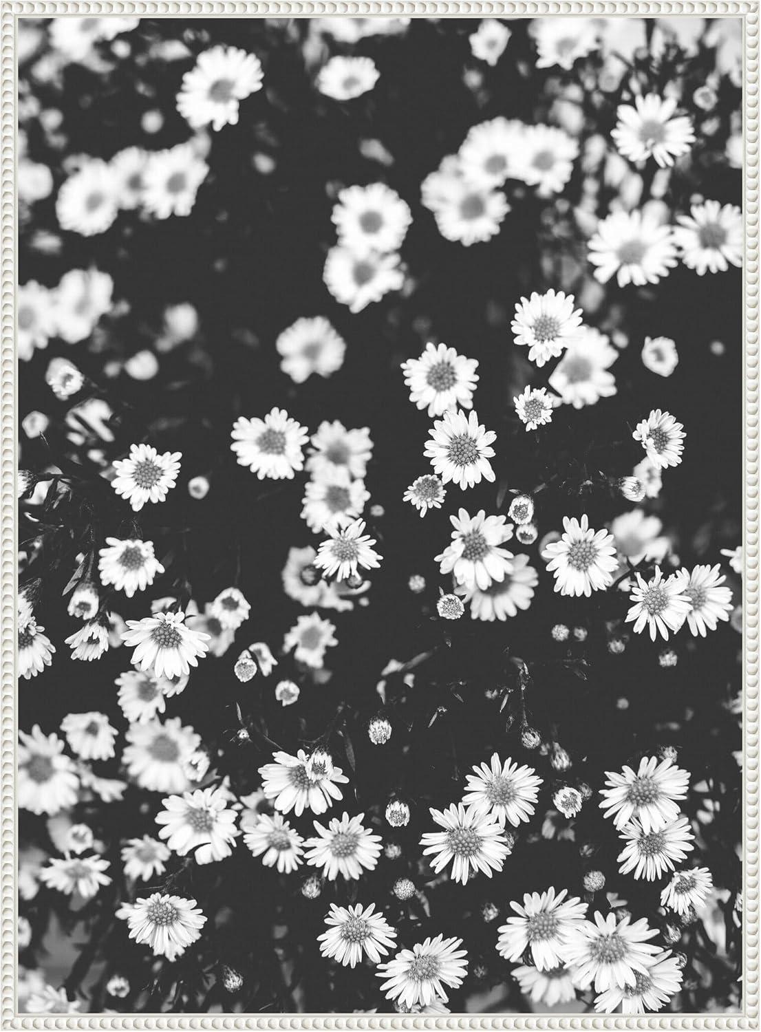 imageKate and Laurel Chamomile Framed Canvas Wall Art by Alicia Abla 28 x 38 Sylvie Beaded White Vintage Flowers Nature Art for Wall Decor Living Room Bedroom
