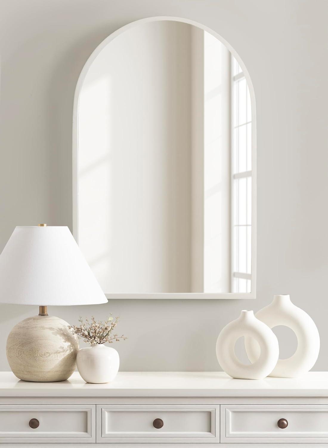 imageKate and Laurel Travis Modern Arched Wall Mirror 20 x 30 White Decorative Arch Bathroom Mirror for Over Sink or for Use as Living Room Wall Decor AccentWhite