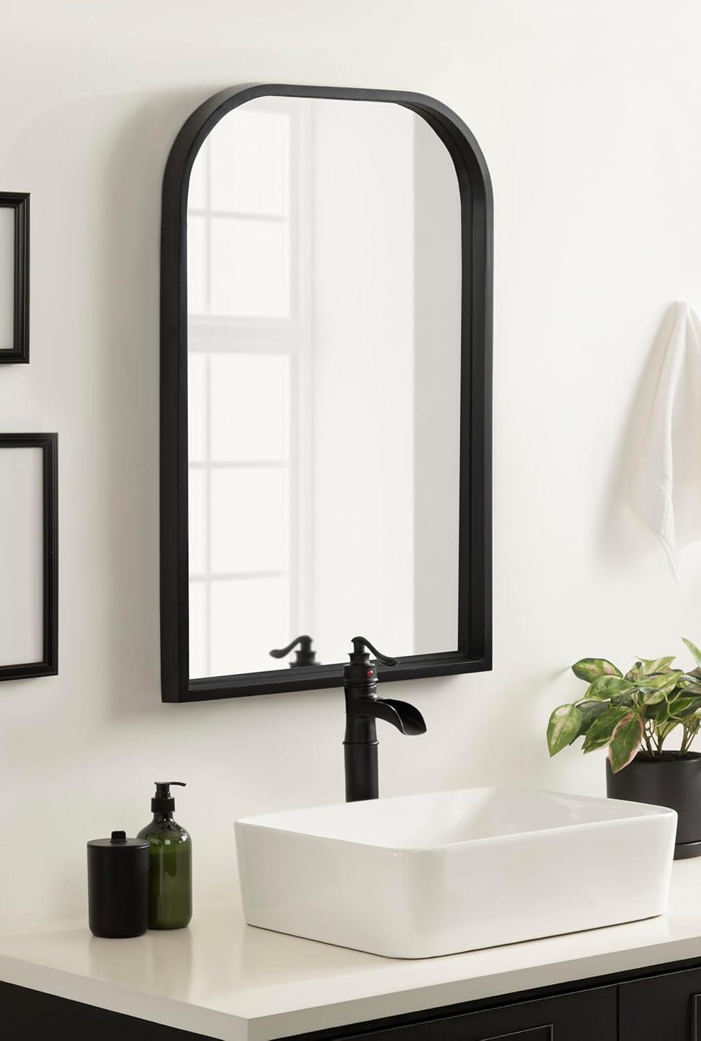 imageKate and Laurel Travis Modern Arched Wall Mirror 20 x 30 White Decorative Arch Bathroom Mirror for Over Sink or for Use as Living Room Wall Decor AccentBlack