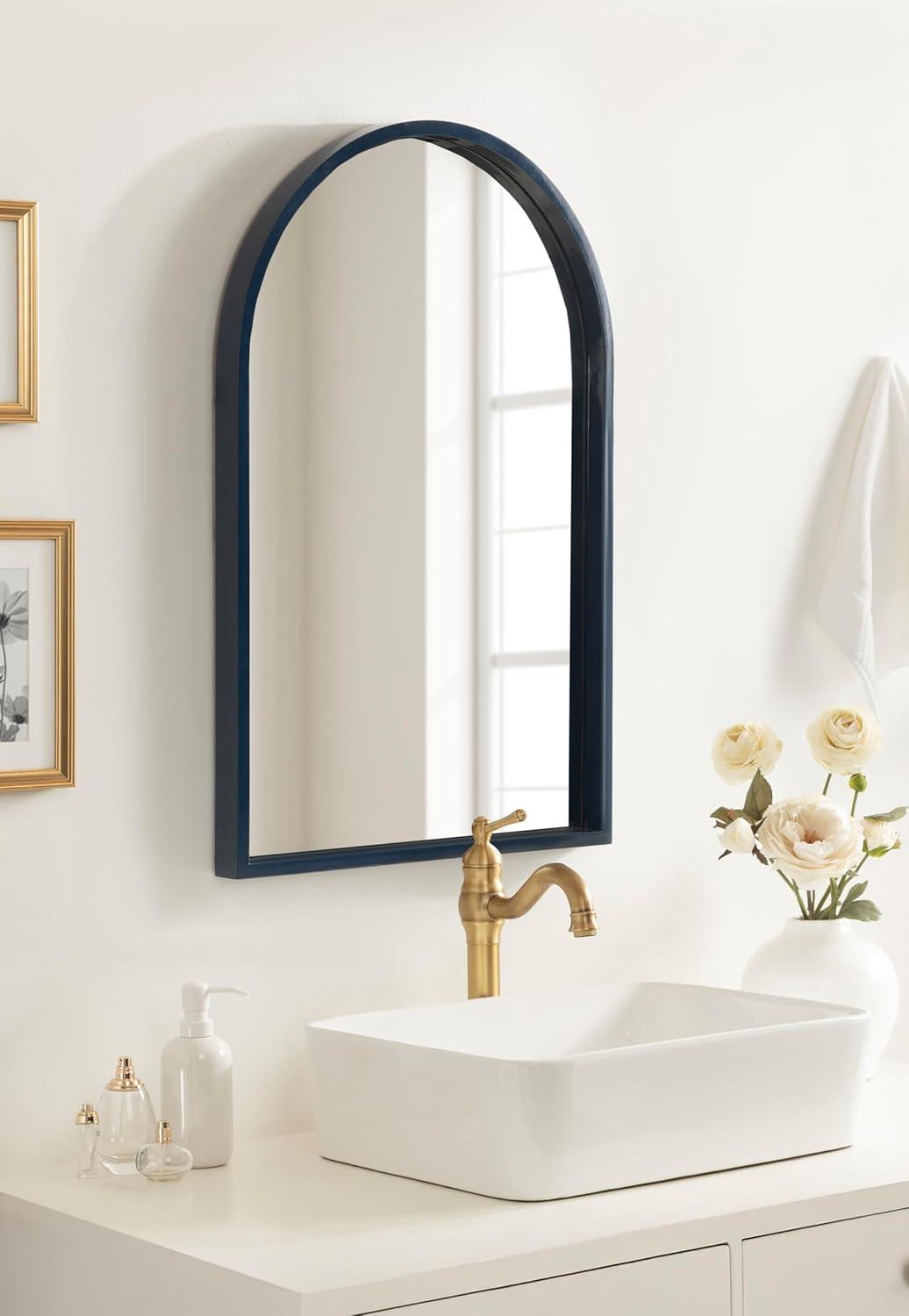 imageKate and Laurel Travis Modern Arched Wall Mirror 20 x 30 White Decorative Arch Bathroom Mirror for Over Sink or for Use as Living Room Wall Decor AccentNavy Blue