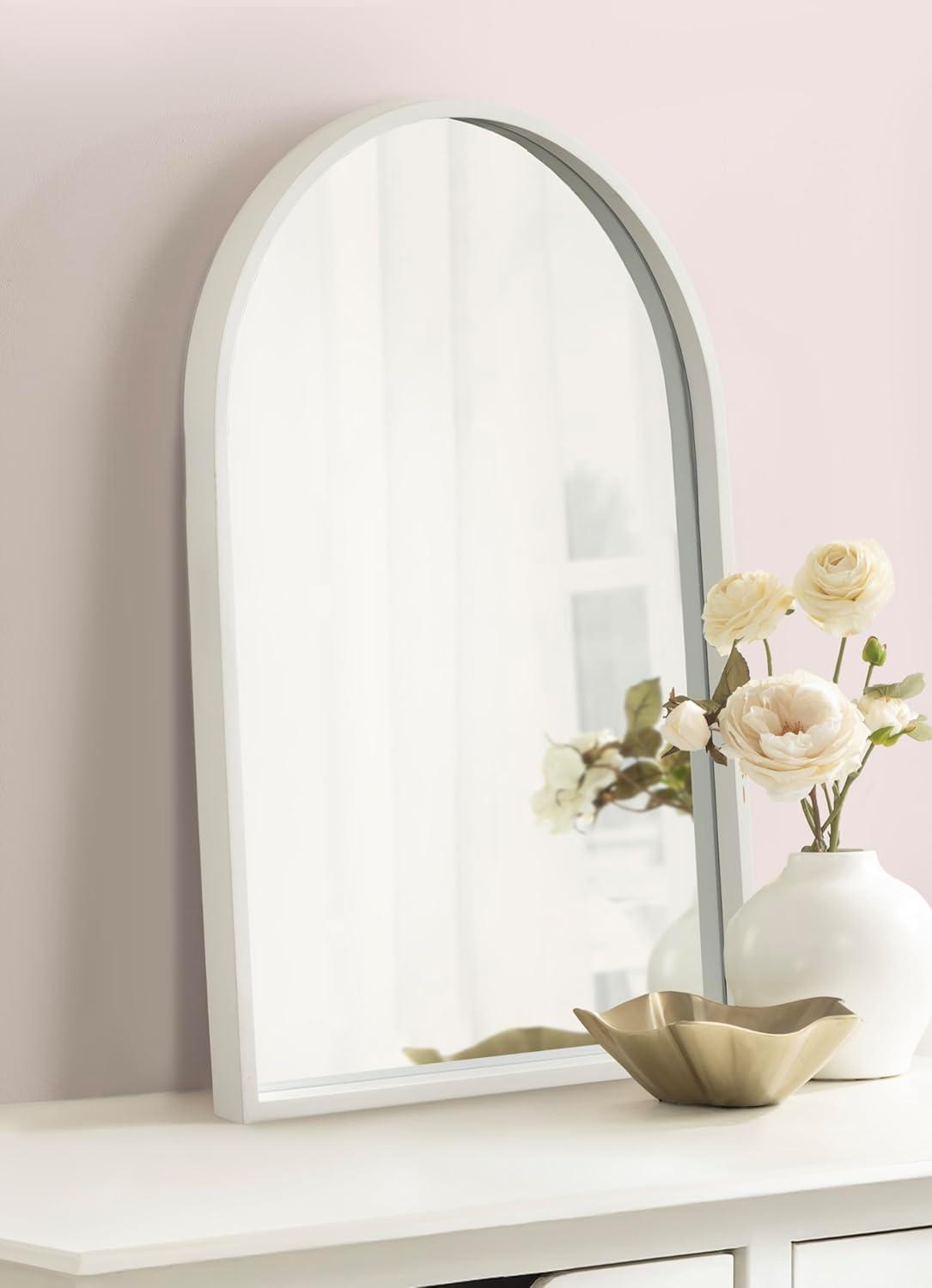 imageKate and Laurel Travis Modern Arched Wall Mirror 20 x 30 White Decorative Arch Bathroom Mirror for Over Sink or for Use as Living Room Wall Decor AccentWhite