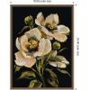 imageKate and Laurel Moody Floral 8 Framed Canvas Wall Art by Annie Quigley 18 x 24 Sylvie Beaded Dark Gold Modern Flowers Nature Art for Wall Decor Living Room Bedroom