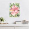 imageKate and Laurel Pink Hibiscus In Antigua Framed Canvas Wall Art by Patricia Shaw 18 x 24 Sylvie Beaded White Coastal Flowers Nature Art for Wall Decor Living Room Bedroom