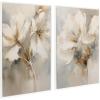 imageKate and Laurel Sylvie Beaded Abstract Botanical Floral Linen Painting 1 and 2 Vintage Framed Canvas Wall Art Set by 2 Piece Set 28x38 Beaded GoldBeaded White