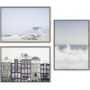 imageKate and Laurel Sylvie Townhouses Framed Canvas Wall Art by Caroline Mint 23x33 Gray Beautiful Urban Wall Decor