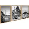 imageKate and Laurel Sylvie San Francisco Black and White Framed Canvas Wall Art Set by Crystal Lynn Collins 3 Piece Set Natural