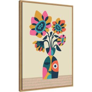 imageKate and Laurel Abstract Vintage Retro Sunflower Vase Framed Canvas Wall Art by Rachel Lee 23 x 33 Sylvie Natural Vintage Abstract Flowers Art for Wall Decor Living Room Bedroom