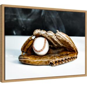 imageKate and Laurel Ace Framed Canvas Wall Art by Alicia Abla 24 x 18 Sylvie Natural Vintage Sports Art for Wall Decor Living Room Bedroom