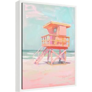 imageKate and Laurel Beach Lifeguard Tower Pastels Framed Canvas Wall Art by Honey Island Studio 18 x 24 Sylvie White Coastal Beach Art for Wall Decor Living Room Bedroom