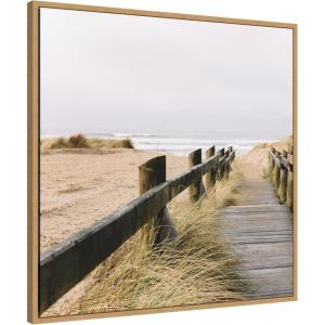 imageKate and Laurel Coastal Beach Grass Boardwalk to the Ocean Framed Canvas Wall Art by Patricia Rae 30 x 30 Sylvie Natural Coastal Beach Landscapes Nature Art for Wall Decor Living Room Bedroom
