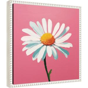 imageKate and Laurel Delicate Daisy 2 Pink Framed Canvas Wall Art by The Creative Bunch Studio 16 x 16 Sylvie Beaded White Whimsical Flowers Nature Art for Wall Decor Living Room Bedroom