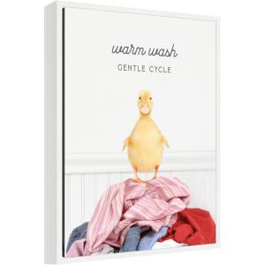 imageKate and Laurel Ducky Warm Wash Gentle Cycle Laundry Framed Canvas Wall Art by Amy Peterson 18 x 24 Sylvie White Whimsical Humor Animals Art for Wall Decor Living Room Bedroom