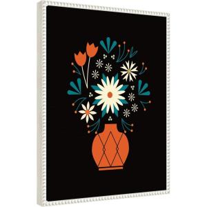 imageKate and Laurel Floral Red Vase Framed Canvas Wall Art by Amber Leaders 18 x 24 Sylvie Beaded White Traditional Flowers Still Life Art for Wall Decor Living Room Bedroom