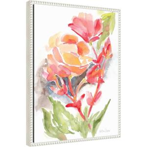 imageKate and Laurel Loose Orange Begonia Framed Canvas Wall Art by Patricia Shaw 18 x 24 Sylvie Beaded White Bohemian Flowers Nature Art for Wall Decor Living Room Bedroom