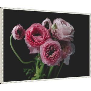 imageKate and Laurel Mood Dark Pink Ranunculus Flower Bouquet Framed Canvas Wall Art by Kristybee 33 x 23 Sylvie Beaded White Modern Contemporary Still Life Nature Art for Wall Decor Living Room