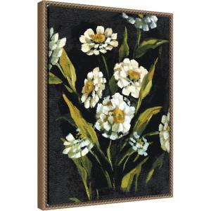 imageKate and Laurel Moody Floral 1 Framed Canvas Wall Art by Annie Quigley 18 x 24 Sylvie Beaded Dark Gold Bohemian Flowers Nature Art for Wall Decor Living Room Bedroom
