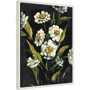 imageKate and Laurel Moody Floral 1 Framed Canvas Wall Art by Annie Quigley 18 x 24 Sylvie Beaded White Bohemian Flowers Nature Art for Wall Decor Living Room Bedroom