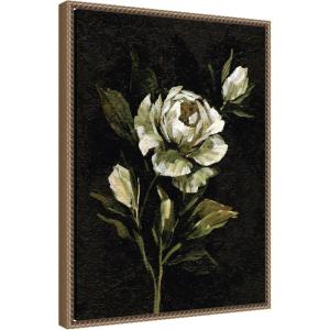 imageKate and Laurel Moody Floral 2 Framed Canvas Wall Art by Annie Quigley 18 x 24 Sylvie Beaded Dark Gold Modern Flowers Nature Art for Wall Decor Living Room Bedroom