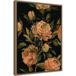 imageKate and Laurel Moody Floral 3 Framed Canvas Wall Art by Annie Quigley 18 x 24 Sylvie Beaded Dark Gold Traditional Flowers Art for Wall Decor Living Room Bedroom