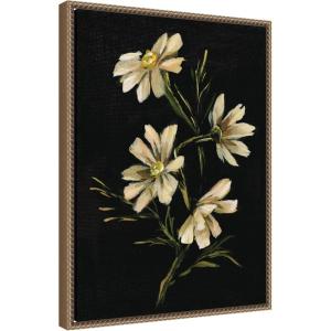 imageKate and Laurel Moody Floral 4 Framed Canvas Wall Art by Annie Quigley 18 x 24 Sylvie Beaded Dark Gold Modern Flowers Art for Wall Decor Living Room Bedroom