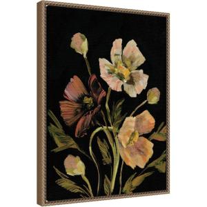 imageKate and Laurel Moody Floral 5 Framed Canvas Wall Art by Annie Quigley 18 x 24 Sylvie Beaded Dark Gold Farmhouse Flowers Art for Wall Decor Living Room Bedroom