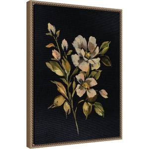 imageKate and Laurel Moody Floral 7 Framed Canvas Wall Art by Annie Quigley 18 x 24 Sylvie Beaded Dark Gold Traditional Flowers Nature Still Life Art for Wall Decor Living Room Bedroom