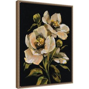 imageKate and Laurel Moody Floral 8 Framed Canvas Wall Art by Annie Quigley 18 x 24 Sylvie Beaded Dark Gold Modern Flowers Nature Art for Wall Decor Living Room Bedroom