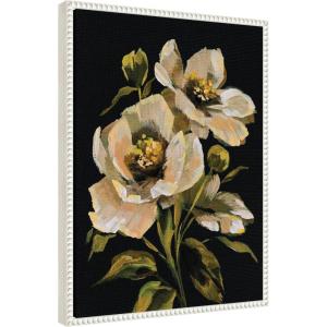 imageKate and Laurel Moody Floral 8 Framed Canvas Wall Art by Annie Quigley 18 x 24 Sylvie Beaded White Modern Flowers Nature Art for Wall Decor Living Room Bedroom