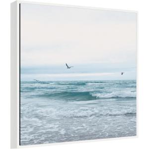 imageKate and Laurel Ocean Swim 2 Square Framed Canvas Wall Art by Stephanie Klatt 30 x 30 Sylvie White Coastal Beach Nature Art for Wall Decor Living Room Bedroom
